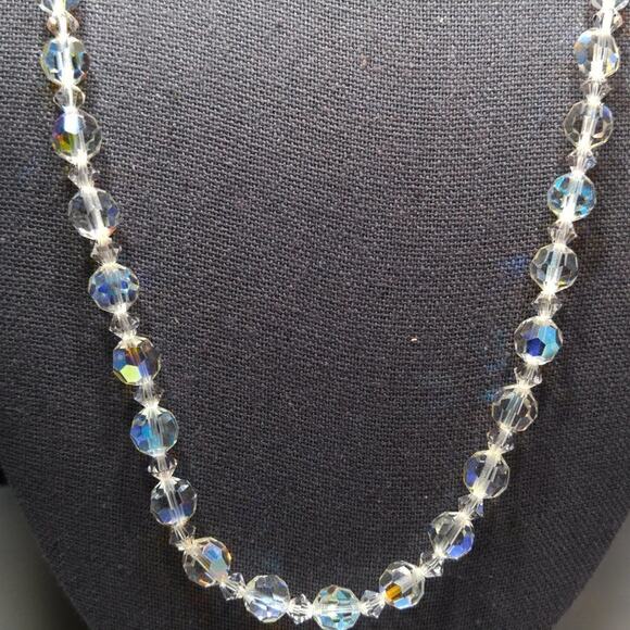 Vintage Crystal Aurora Borealis Beaded Necklace, Wedding Beads, 1960s, 24 Inch - Picture 6 of 7